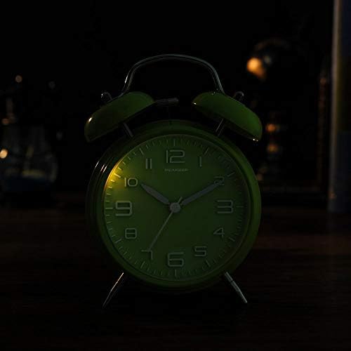 Peakeep 4 Inches Twin Bell Loud Alarm Clock for Heavy Sleepers | Backlight, Battery Operated Old Fashioned Alarm Clock for Bedrooms Kids' Room (3D-Dial, Green)
