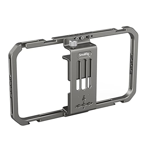 SmallRig Universal Smartphone Video Rig for iPhone 17 16 15 14 for Samsung, Filmmaking Vlogging Rig Aluminium Alloy Phone Video Cage Grip with Cold Shoe Mount for Videomaker Videographer - style: Cage