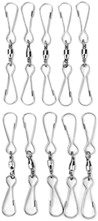 10 Pack Swivel Hook Stainless Steel 360 Rotating Wind Spinner Hooks Dual Clamp Holder for Bird Feeders Wind Chimes Spiral Ornaments Party Hanging Decor (Large Size 3.8x7.8cm)