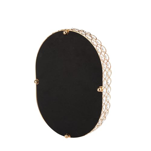 Feyarl Crystal Perfume Tray Vanity Makeup Organizer Ornate Jewelry Trinket Cosmetic Tools Decorative Skin Care Storage for Home Deco Dresser Bathroom Countertop (Oval 12" x 9") (Gold)