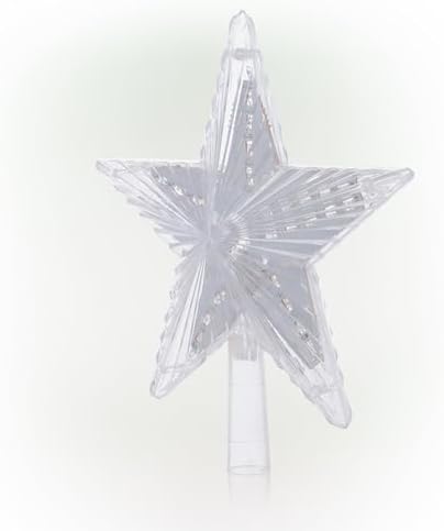 Alpine Corporation 8" H Flashing 5-Point Star Tree Topper with 31 Cool White LED Lights, Christmas Decoration
