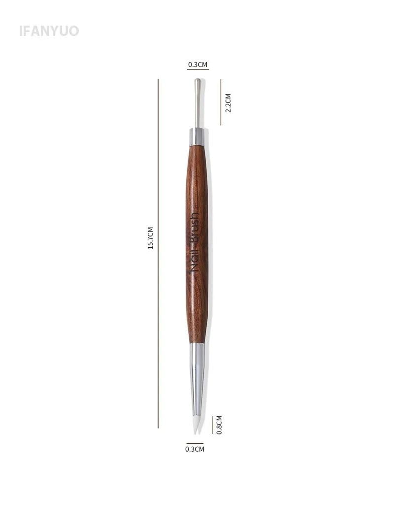 Dual Ended Silicone Carving Tool with Wooden Handle | Fine Detail Liner & Tip for 3D Floral Nail Art, Gel Sculpting, Glue Mixing, Dotting & Precision Design | Professional Manicure Accessory