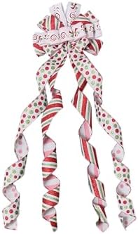 Christmas Tree Topper Wreath Bow Large Green Christmas Bow Tree Topper with Red Green Red Stripes Candy Patterned Gift Bows for Xmas Holiday Home Thanksgiving Indoor/Outdoor Decoration 52"x13"
