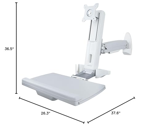 StarTech.com Wall Mount Workstation, Full Motion Sit Stand Desk w/Height Adjustable VESA Monitor Arm & Keyboard Tray, Ergonomic Wall Mounted Computer Workstation, Single Display, TAA - color: Silver, style: Wall Mount – Spring Arm