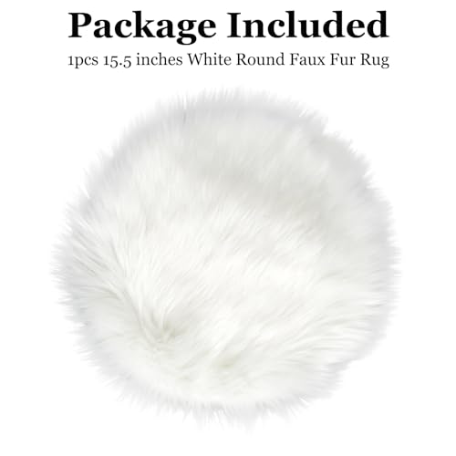 IVON 15.5 Inches White Round Faux Fur Rug, Fluffy Rug Cushion for Chair, Background for Nail Desk Photos - color: 1pcs White