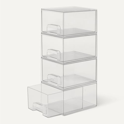 Amazon Basics Stackable Plastic Storage Makeup Organizer Drawers, Clear, 7.5" x 6" x 4.5", 4 Pack - size: 7.5" x 6" x 4.5"
