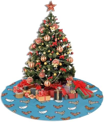 Santa Chicken Christmas Tree Skirt, 30 inches Chicks Tree Skirts Xmas Mat Farmhouse Holiday Party New Year Supplies Ornaments Decorations for Mini Small Pencil Big Trees