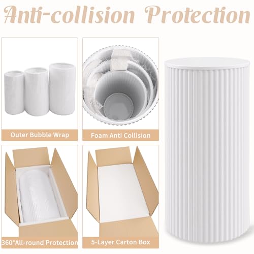 Metal Pleated Cylinder Pedestal Stands for Party, 3 Pieces Heavy Duty Round Cake Pedestal Stand Display Plinth Pillars Art Decor for Wedding Ceremony Birthday Party(Small, White) - size: L:23.82"x12.6", M:21.85"x11.02", S:19.88"x9.45"