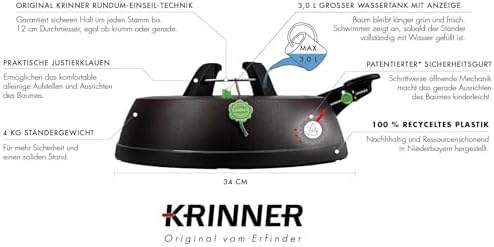 Krinner® Green Line Comfort Grip S Recycled Christmas Tree Stand with Foot Pedal Single Rope Technology with 3 Litre Water Tank for Tree Height up to 2.3 m Made in Germany 94219 Black