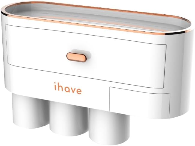 iHave Toothbrush Holders for Bathrooms - Upgrade Wall Mounted Toothbrush Holder with Toothpaste Dispenser - 3 Cups