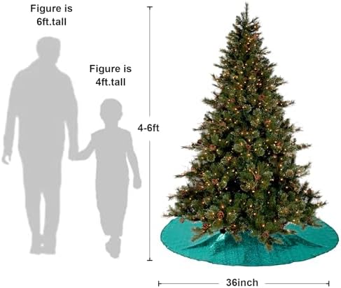 Poise3EHome Teal Christmas Tree Skirt, 36 Inch Sequin Tree Skirt