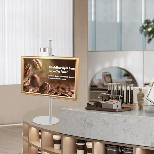 Adjustable Desktop Photo Frame Stand with Magnetic Wall Painting Light, Holds Picture Frames up to 30 Inch,with Rechargeable Battery,Metal Vertical Stand with 3 Color Temperature & 13RGB Poster Lights, for Displaying Picture Frames, Artworks (1, Silver, 3