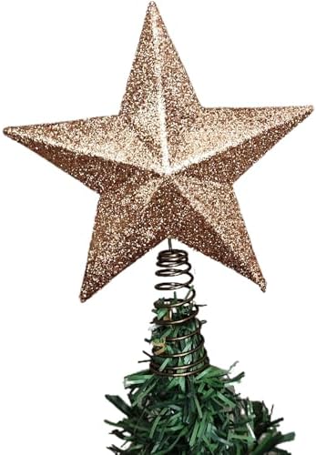 Christmas Glitter Star Tree Topper Christmas Tree Topper Decorations - 6.5 x 5.2 Inch, Rose Gold