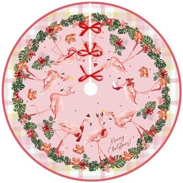 Flamingo Christmas Tree Skirt 48 Inches Hawaiian Xmas Tree Skirt Christmas Collar Tropical Beach Theme Mat for Xmas Holiday Party Decor New Year's Decorations