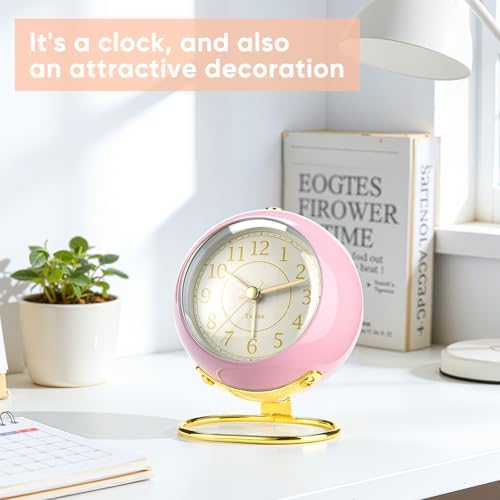 Analog Alarm Clocks,Retro Backlight Cute Simple design Small desk Clock With Night Light,Silent Non-Ticking,Battery Powered,For Kids,teens,Bedroom,travel,kitchen,Bedside Desk decor. (Light pink)