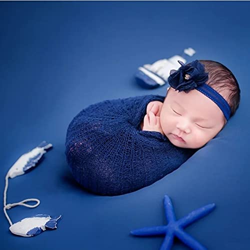 Newborn Photography Props Wrap Stretch Long Ripple Blanket Yarn Baby Photo Props Boy Girl Cloth Fabric Layer - color: Navy