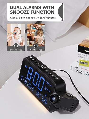 Mesqool Projection Alarm Clock Ceiling Display, with Temperature, Humidity
