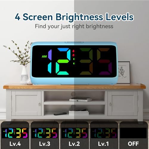 Netzu Loud Alarm Clock for Heavy Sleepers, RGB Alarm Clocks for Bedrooms Seniors Kids, Plug in Digital Clock with 5 Dimmers, 2 Alarms, 4 Volumes and Snooze