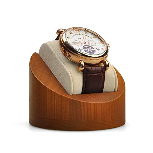 Oirlv Solid Wood Watch Display Stand Showcase Jewelry Stand Watch Holder with Pillow Jewelry Organizer(Round Single, Creamy-white) - color: Creamy-white, size: Round Single