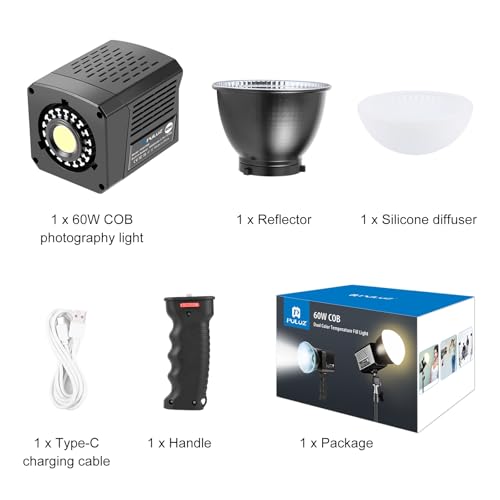 60W LED Video Light, PULUZ 2500K-6500K Dual Color Temp, 13000Lux CRI 95+ COB Fill Light with 10000mAh Rechargeable Battery & 8 Effects for Vlogging/Live Stream/Outdoor Shooting