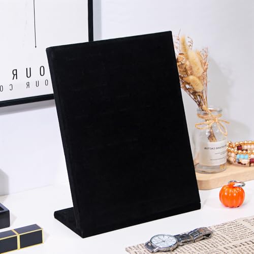 Ring Display Stand, Velvet Ring Holder, 50 Slots Rings Organizer Jewelry Display Tray, L-Shaped Jewelry Organizer Stand for Rings Earrings Selling (2, Black) - color: Black