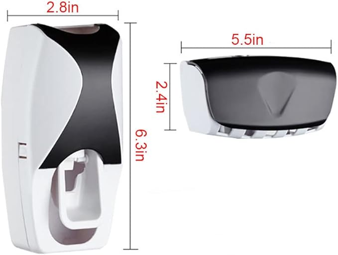 Automatic Toothbrush Dispenser Wall Mount Toothpaste Squeezer and Toothbrush Holder Set for Kids Family Bathroom Use (Black)