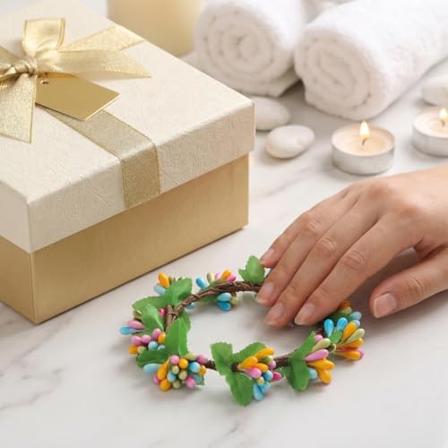 MAGICLULU Easter Candle Rings, 5pcs Artificial Berry Floral Spring Wreaths Decor for Votive Tea Lights, Table Centerpiece, Home Door Window Festival Decoration