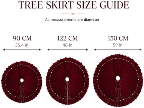 Christmas Tree Skirt,Velvet Tree Skirt with Ruffled Edge with Pearls, Classic Large Velvet Fur Plush Tree Skirt for Merry Christmas(WineRed,48Inch)