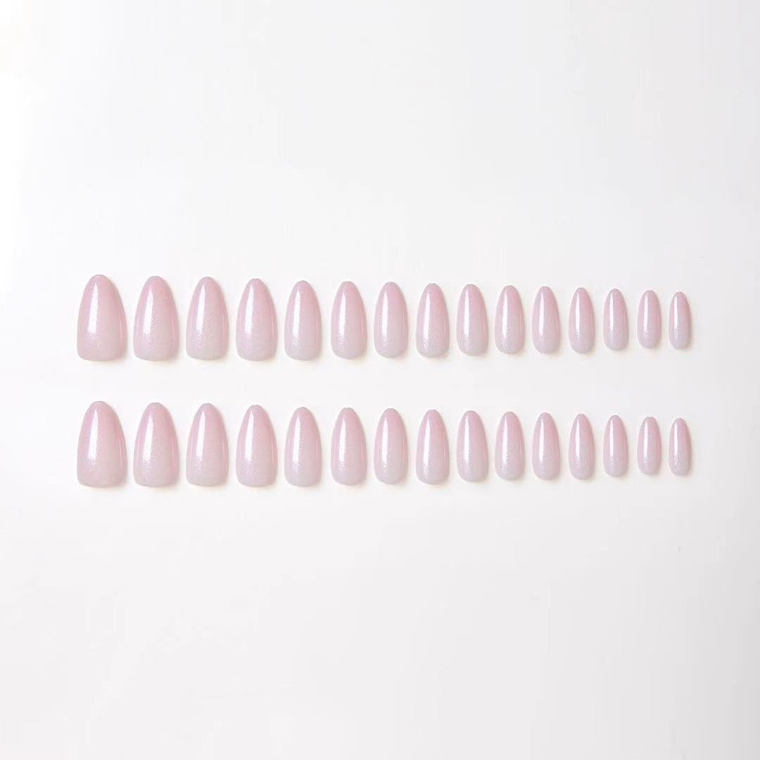 30Pcs Almond Press On Nails - Supremely Fit & Natural Soft Gel Almond Nails,15 Sizes, Reusable Fake Nails Kit with Gift Box for Women (P-PINK)