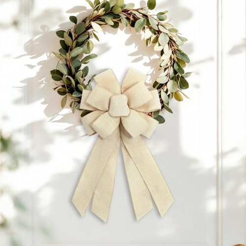 Natural Burlap Wreath Bow Birthday Anniversary Bows Wedding Farmhouse Bow Tree Ornament for Home Front Door Decorations