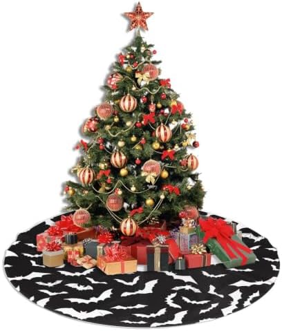 Halloween Cool Black Bat 36 Inch Christmas Tree Skirt Round Winter Snow Suitable for Christmas Xmas Halloween Holiday Party Decor Decoration Occasion