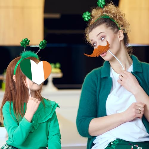 St. Patrick's Day Photo Booth Props, 24 Pcs St Patricks Day Decorations Irish Shamrock Selfie Props, Irish Day Photography Green Photo Booth Props for Women Man Saint Patrick's Day Party Decorations