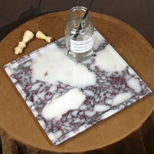 Natural Marble Tray, Coffee Table, Food, Fruit, Paper Cup, Cake Display, Coffee bar, Family Gatherings, Seasonal Holiday Decoration Tray(Viola-Square-9.8"x9.8"x0.7") - color: Viola-square-9.8"x9.8"x0.7"