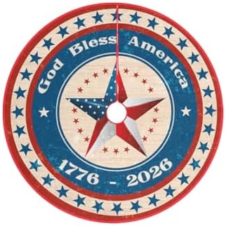 M YESCUSTOM USA 250th Anniversary Patriotic Tree Skirt 48 Inch 4th of July Stars and Stripes Christmas Tree Skirt Ornaments Memorial Day Beach Party Decoration