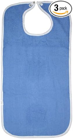 Pack of 3 Terry Adult Bib with hook and loop Closure - 3 Colors to Choose From ((3) Blue)