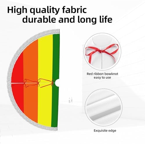Christmas Tree Skirt 36" Inch LGBT Gay Pride Flag Xmas Tree Skirt Mat with White Tassel for Party Holiday, Tree Skirt Christmas Decorations