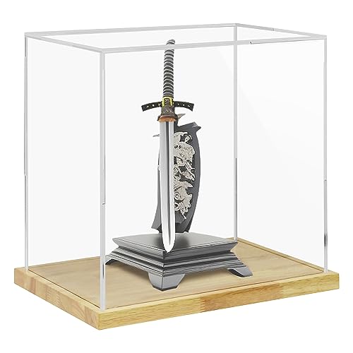 Clear Acrylic Display Case with Solid Wood Base for Trophy, Collectibles, Assemble Cube Display Box Stand Dust Proof Protection Showcase for Action Figures Toys - by BenchPro - size: 16" H x 17" L x 12" D, style: 1" Thick Wood