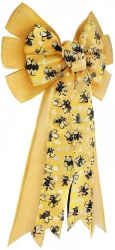 Meseey Large Yellow Bumble Bee Burlap Bow Black and Yellow Honey Bee and Floral Wreaths Bows for Gift Wrapping Tree Topper Front Door Party Home Decorations (Bee) (Y-Bumblebee)