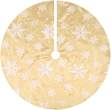 Flash World 36 Inch Large Christmas Tree Skirt Xmas Soft Cover Mat Decor Snowflake Collar Farmhouse Tree Skirt for Holiday Ornaments Party Home Indoor Decorations (Flocking Gold, 48INCH)