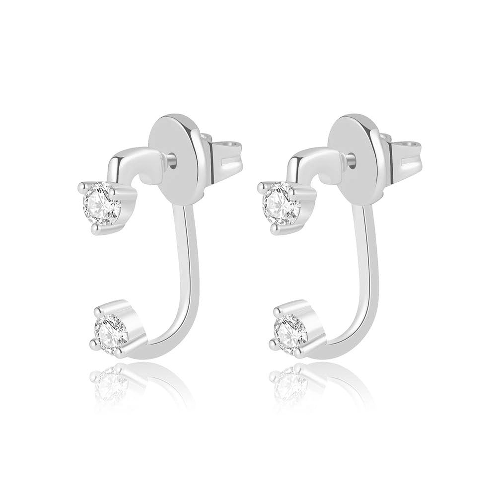 Obidos 14K Gold Plated Cubic Zirconia Ear Jacket Statement Earrings for Women | Front & Back Stud Earring Jackets