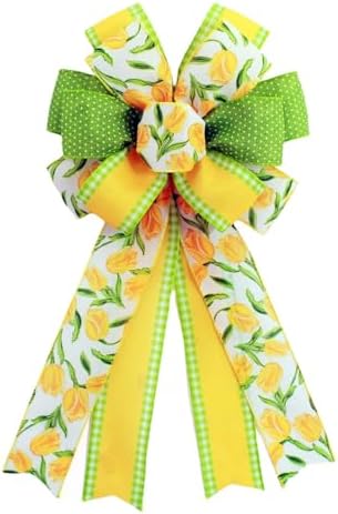 2 Pack Spring Tulip Wreath Bows, 20.87 Inch Wired Edge Floral Bows