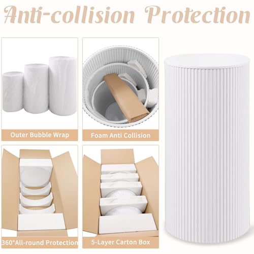 Metal Pleated Cylinder Pedestal Stands for Party, 3 Pieces Heavy Duty Round Cake Pedestal Stand Display Plinth Pillars Art Decor for Wedding Ceremony Birthday Party(Large, White) - size: XXL:35.63"x40", XL:29.72"x14.17", L:23.82"x12.6"
