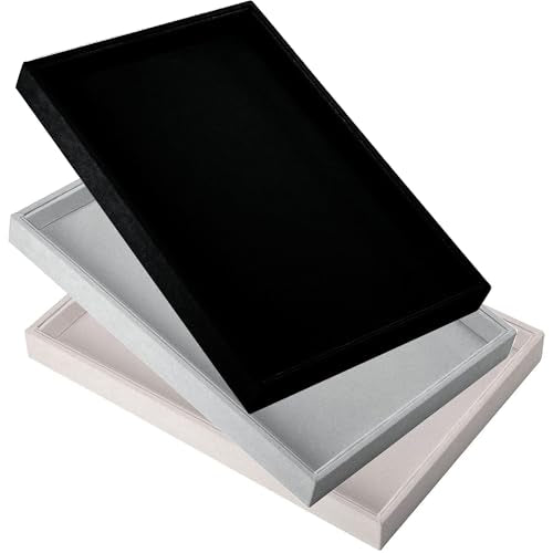 2 Pcs 13.8" x 9.5" Velvet Jewelry Tray Jewelry Display Tray Flat Tray, Stackable Empty Plate Trays for Earrings Necklaces Bracelet Rings Display Showcase - Beige - color: Beige, size: Flat Tray 13.8"x9.5"