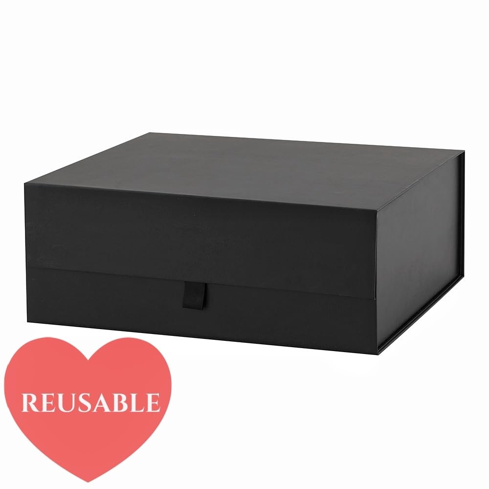 PLINJOY Black Gift Box Large 13.5x11.8x4.7 Inches, Black Gift Boxes for Presents with Magnetic Closure Lid, Luxury Gift Box Rectangle Collapsible Boxes for Gift Packaging