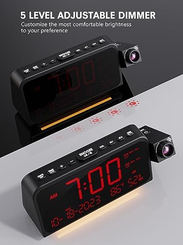 Mesqool Projection Alarm Clock Ceiling Display, with Temperature, Humidity