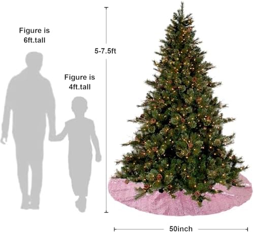 Poise3EHome Fuchsia Pink Christmas Tree Skirt, 50 Inch Sequin Tree Skirt