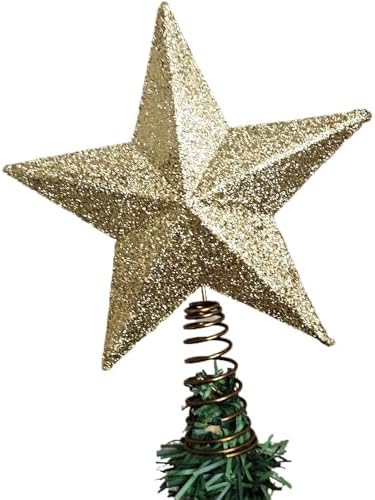 Christmas Glitter Star Tree Topper Christmas Tree Topper Decorations - 6.5 x 5.2 Inch, Champagne