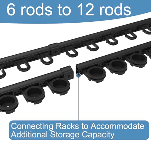 Aventik Fishing Rod Holder for Garage, Ceiling, Wall Mounted Fishing Rod Rack 6 Fishing Pole Storage Vertical/Horizontal Garage Slide Fishing Pole Rack - style: Black