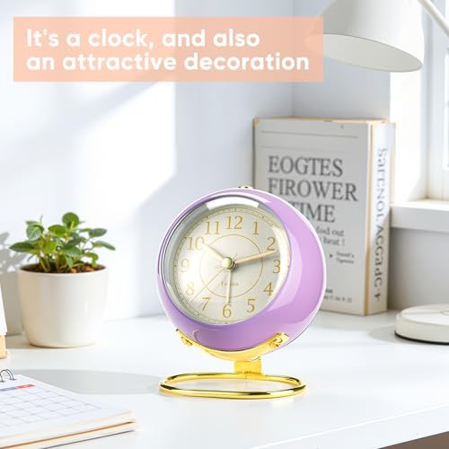 Tetino Analog Alarm Clocks,Retro Backlight Cute Simple Design Small Desk Clock with Night Light,Silent Non-Ticking,Battery Powered,for Kids,Teens,Bedroom,Travel,Kitchen,Bedside Desk Decor. (Purple)