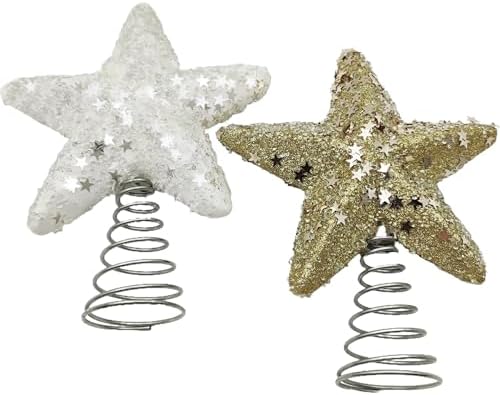 Christmas Glitter Star Tree Topper Christmas Tree Topper Decorations - 5.3 x 4.3 Inch, Champagne